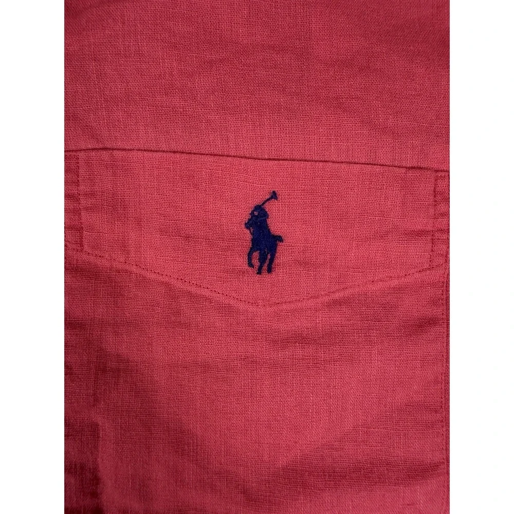 Polo Ralph Lauren Classic Fit Linen Blend Button Shirt Pockets Men's M Coral